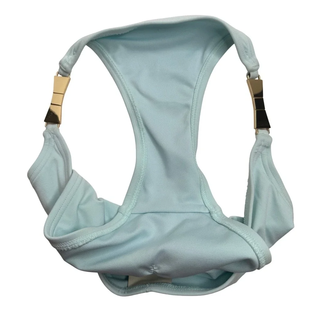 Kate Spade New York Light Blue Ruched Back Bikini Bottoms Gold Bow Hardware XS